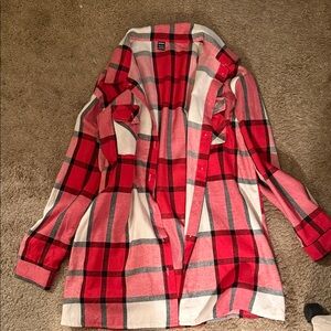 SHEIN Red and Black Plaid Utility Jacket